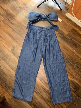 Wide-Leg High-Rise 2 piece set in Indigo Blue